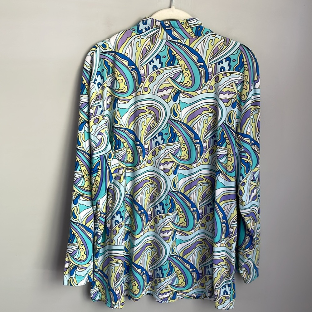 Lulu-B Blue and Yellow Geo Print 1/2 Zip Long Sleeve Pullover Top Size 1X - Picture 2 of 8